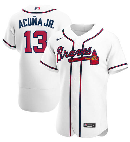 Men's Atlanta Braves #13 Ronald Acuna Jr. White Flex Base Stitched Baseball Jersey